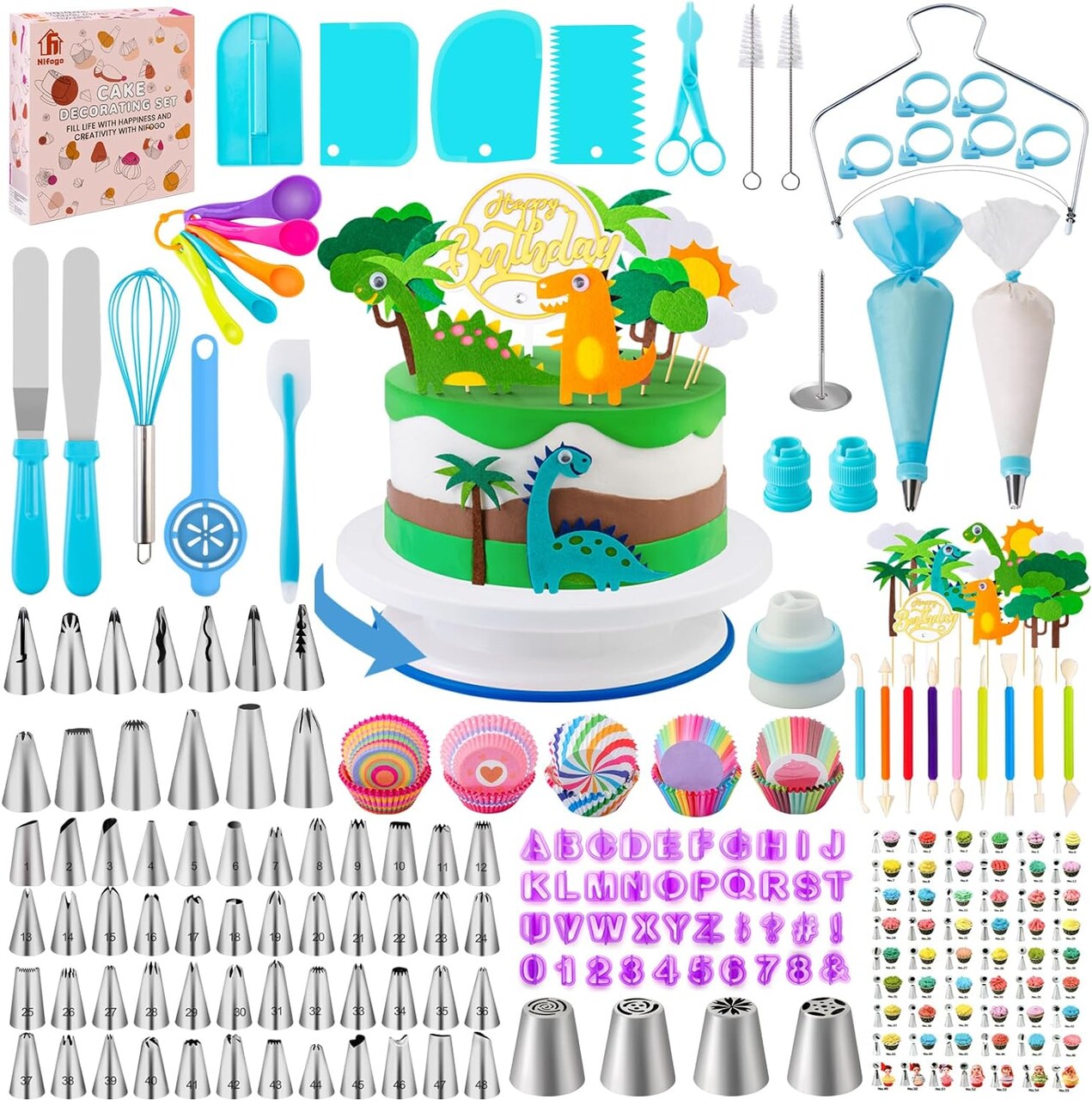 Cake Decorating Supplies Kit Tools 356pcs, Nifogo Baking Accessories with  Cake Turntable, Pastry Piping Bag, Piping Icing Tips for Beginners or  Professional (Blue))